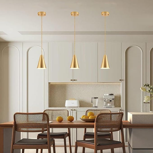 Gold Pendant Lights, 3 Pack Vintage Farmhouse Hanging Lamp Modern Brass Rustic Pendant Lighting Fixtures for Kitchen Island Dining Room Bedroom Hallway