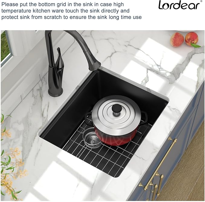 Lordear 21 Inch Granite Composite Bar Sink - 21"x18" Undermount Kitchen Sink Black Single Bowl Under Counter Ledge Workstation Bar Prep RV Basin