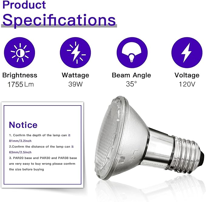 PAR20 Flood 39W 120V Halogen Light Bulbs 6 Pcs, PAR20 39W ECO Halogen Bulb Warm White 2700K, Dmimable PAR20 E26 Halogen Bulb 546 Lumens Reflector for Track Lighting & Hood Range Light Bulbs