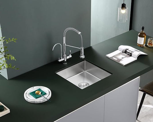 MENATT 18 inch Undermount Kitchen Sink, Brushed Stainless Steel Handmade Single Bowl Bar Sink 6inch Deep Basin Bowl, D18"xW18xH6"