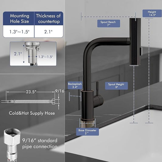 GIMILI Oil Rubbed Bronze Kitchen Faucet with Pull Down Sprayer, Waterfall 15“ High Single Handle Kitchen Sink Faucets
