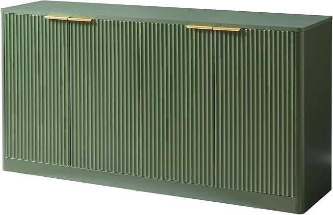 Ball & Cast 59" Modern Fluted Sideboard Buffet Cabinet with Storage,Curved Design Kitchen Coffee Bar Cabinet with 4 Doors & Shelves,Wood Credenza Cabinets Media Console for Living Room,Green