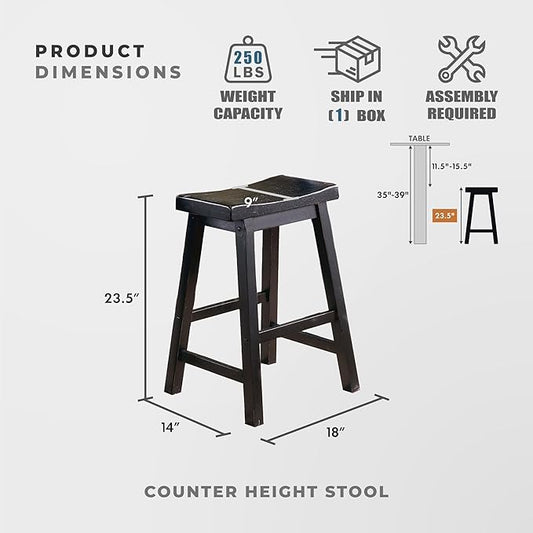Lexicon Finnian Saddle Solid Wood Counter Height Stool Set of 2 - Saddle Kitchen Stool Dining Height Stools for Dining, Armless Counter Chair Seating, Perfect Casual - 23.5" SH Black Sand