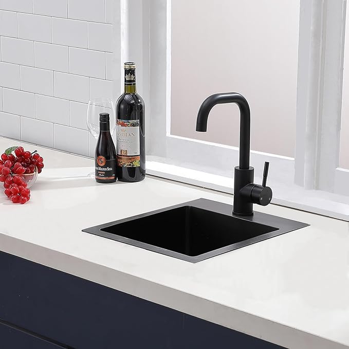 13x15 Inch Black Drop In Bar Sink, Black Small Bar Sink, Stainless Steel Bar Prep Sink, Kitchen Wet Sink for RV, Laundry, Single Bowl 16 Gauge Bar Sink with Bottom Grid, Strainer