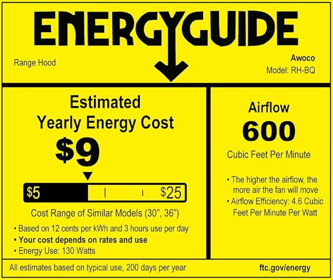 Awoco 11-3/4"D Built-in/Insert Stainless Steel Range Hood, 4-Speed, 600 CFM, LED Lights, Mesh Filters for Wood Hood (36"W 12"D Mesh Filters)