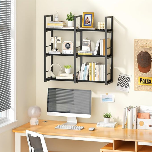 Wall Shelves, 31.5 Inch Floating Shelves for Books and Home Decor, Large Wood Wall Mounted Shelves for Office Bedroom Laundry Bathroom Corner, Black