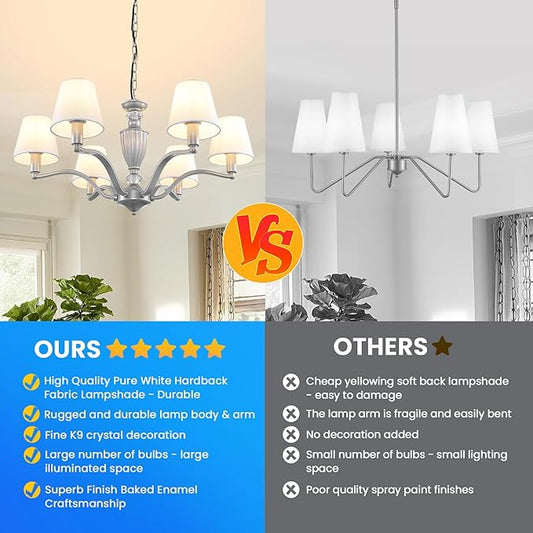 WJShome 29" Farmhouse Chandelier, 6-Light Dining Room Light Fixture/Chandelier Over Table, Rustic Vintage Kitchen Island Lighting, Modern Silver Hanging Pendant Lights for Living Room, Bedroom, Foyer