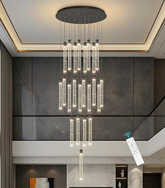 23-Light Long Large Modern Led Crystal Chandeliers Modern Spiral Chandeliers High Ceilings Chandelier for Staircase Foyer Black