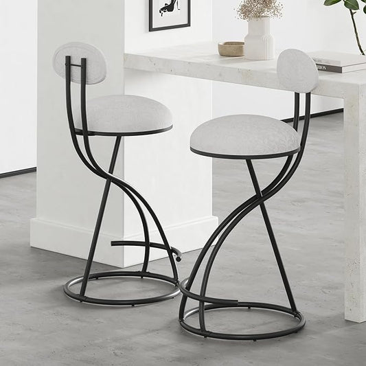 Bar Stools Upholstered Counter Height Barstools for Kitchen Island,Set of 2,Modern PU Leather Dining Chairs with Footrest,for Living Room