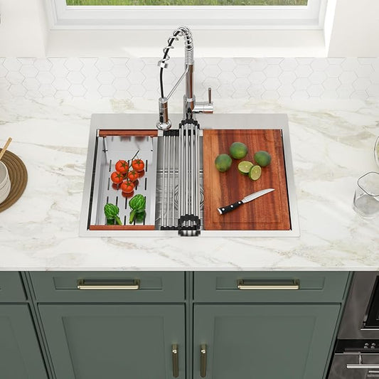 Logmey 30 Inch Drop In Kitchen Sink 30x22x9 All in One Workstation Topmount Sinks Stainless Steel 16 Gauge Single Bowl Overmount Kitchen Sink