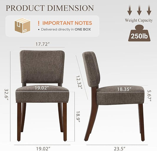 COLAMY Upholstered Dining Chairs Set of 2, Fabric Kitchen Chairs with Padded Seat & Back, Solid Wood Legs, Modern Simple Dining Room Chairs for Kitchen, Dining Room, Living Room, Brown
