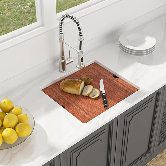 Lordear 21 Undermount Kitchen Sink -21x19 Inch Undermount Bar Sink Stainless Steel 16 Gauge Ledge Workstation Handmade RV Camper Mobile Home Kitchen Sink Basin with Full Cover Cutting Board