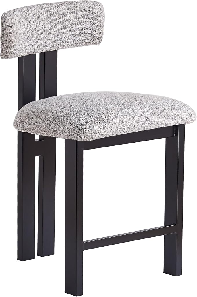 Set of 2 Modern Round Bar Stools with Low Back, 26.5" Height Upholstered Fabric Seats and Black Iron Frame for Kitchen Island, Dining Counter, Home Bar,Black+ Gray