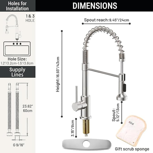 Asinse Kitchen Faucet with Sink Mat, Pull Down Kitchen Faucet with Sprayer, 2 Modes High Arc Stainless Steel Kitchen Sink Faucet, 360° Swivel Modern Tap for RV, Bar, Laundry, Garden