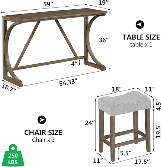 Betoko Counter Height Table Set with Stools, Breakfast Nook Bar Set, Dining Room Table and Chairs, Outlet Included, Brown Yellow