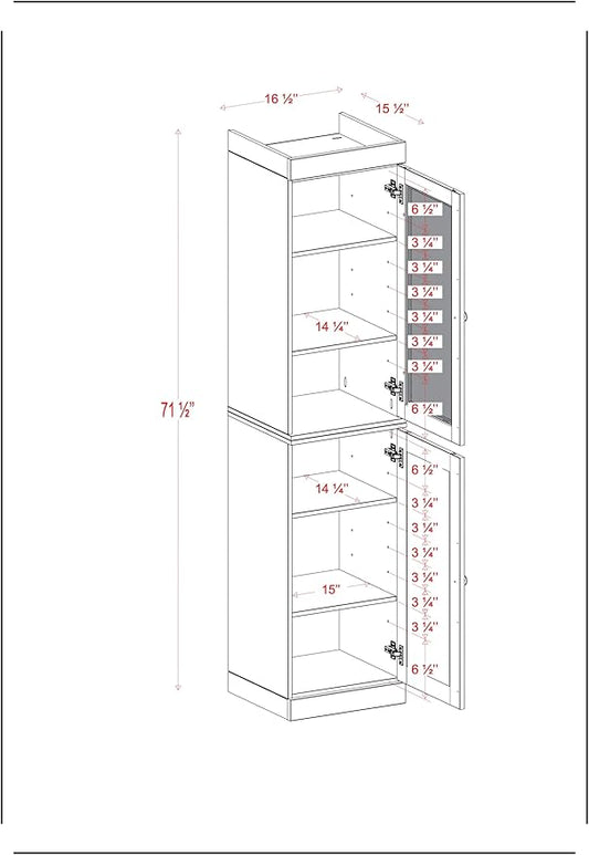 Palace Imports Solid Wood Kitchen Pantry - Narrow Storage Cabinet - 16.5" Wide x 71.5" Tall - 1 Raised Panel & 1 Frosted Glass Door, Sage, Adjustable Shelves, 100% Eco-Friendly Wood, Modular Cabinets