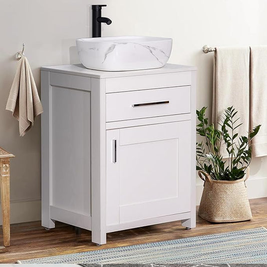Bathroom Vessel Sink 18'' x 13'' Ceramic Porcelain Bathroom Sink Above Counter Basin Washing Bowl with Faucet Pop up Drain Combo, Marbling Rectangle