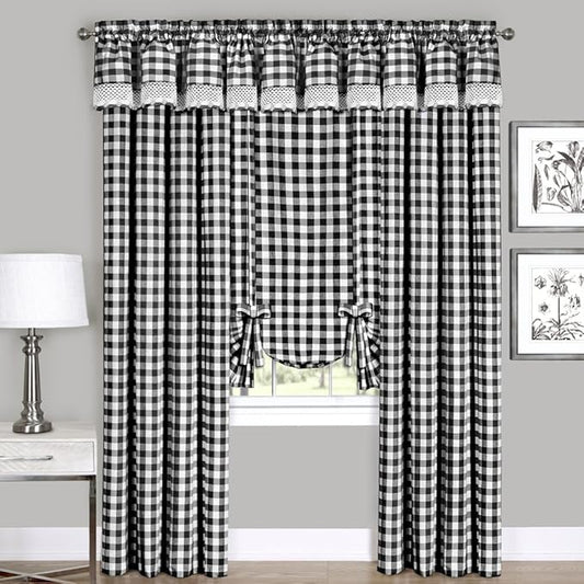 ACHIM Buffalo Check Panel Window Curtain - 42 Inch Width, 84 Inch Length - Black & White Plaid - Light Filtering Farmhouse Country Drapes for Bedroom Living & Dining Room Home Decor