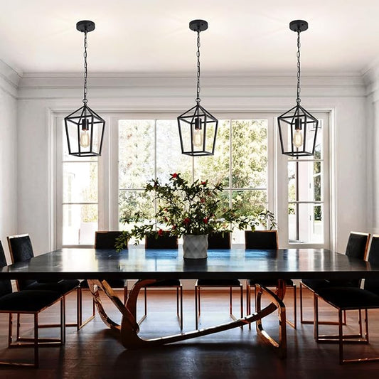 Black Pendant Lights Over Island Farmhouse Kitchen Hanging Light Fixtures Modern Glass Hallway Pendant Light Industrial Metal cage Adjustable Mini Chandeliers for Dining Room Bathroom Foyer