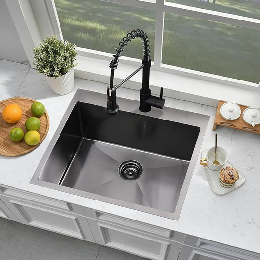 25 Inch Black Drop In Laundry Sink-Bokaiya 25x22 Stainless Steel Drop In Kitchen Sink with Faucet Combo Laundry Room Utility Sinks 16 Gauge Single Bowl 13" Deep Kitchen Sink