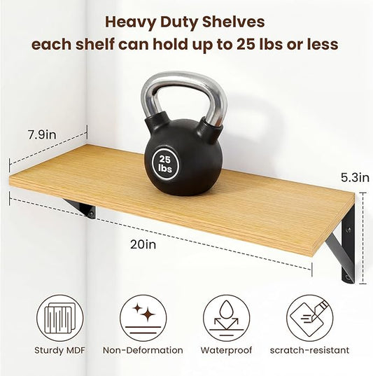 Axeman 20 Inch Floating Shelves | 8 Inch Deep Oak Wall Shelves Set of 2 | 20''W x 8''D Rustic Oak Shelves for Bathroom Living Room Bedroom Kitchen