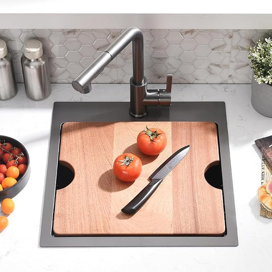 21x20 Drop In Black Bar Sink and Faucet Combo - 21 Inch Black Stainless Steel Drop In Kitchen Sink Workstation, 9 Inch Deep Wet Bar Sink Single Bowl with Accessories
