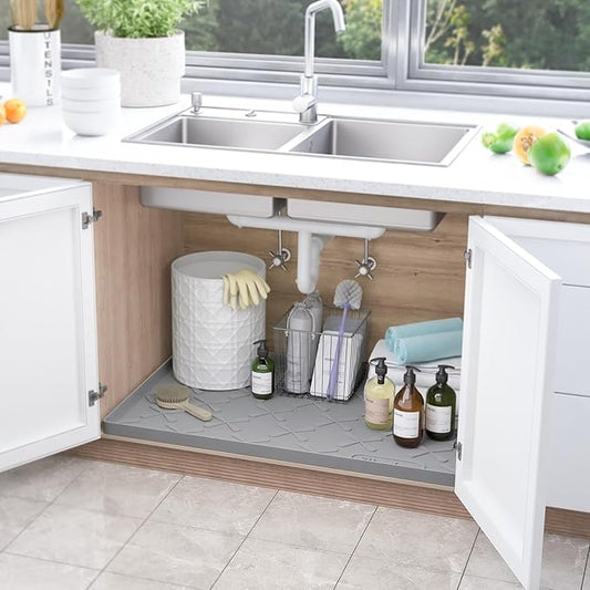 SIKADEER 40" x 22" Under Sink Mat Waterproof, Silicone Mat Kitchen Drawer Shelf and Cabinet Liner, Sink Protector for Kitchen Organizers and Storage, Boot Tray Pet Food Mats