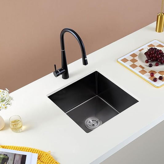 MENATT 18-inch Undermount Kitchen Sink Black, 18 Gauge Stainless Steel Single Bowl Undermount Small Bar Sink Kitchen Sinks,D18" x W18" x H9"