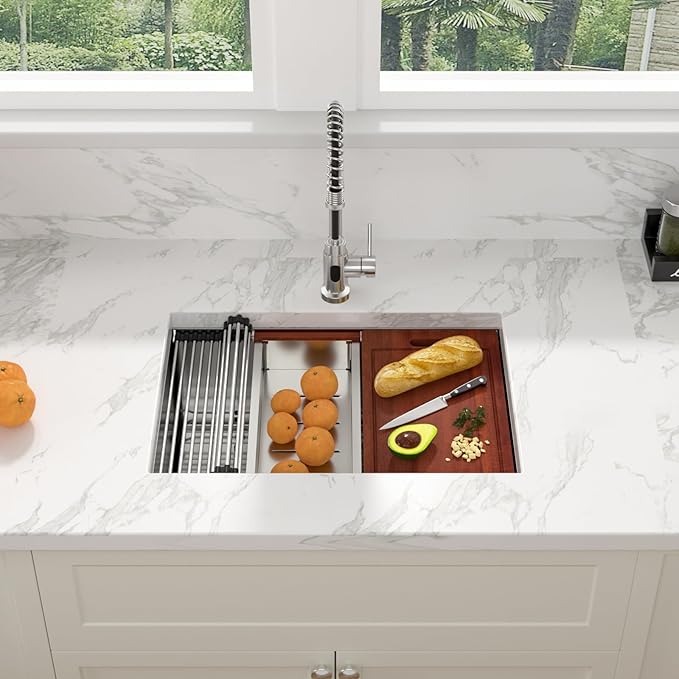 Sarlai 30 Kitchen Sink Stainless Steel - 30 Inch Kitchen Sink Undermount Ledge Workstation 16 Gauge Stainless Steel Single Bowl Rectangular Under Counter Kitchen Sinks with Accessories