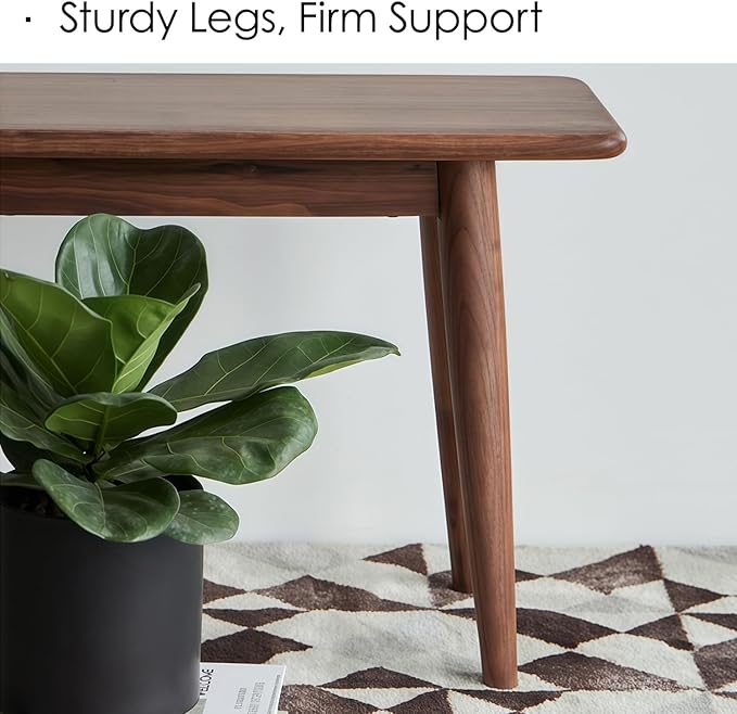 Kavie Solid Wood Table Bench, Farmhouse Style Dining Bench with Slanted Legs, Sturdy Entryway Shoe Bench for Kitchen Island, Hallway, Living Room (Walnut,55.1" L*11.8" W*17.7" H)