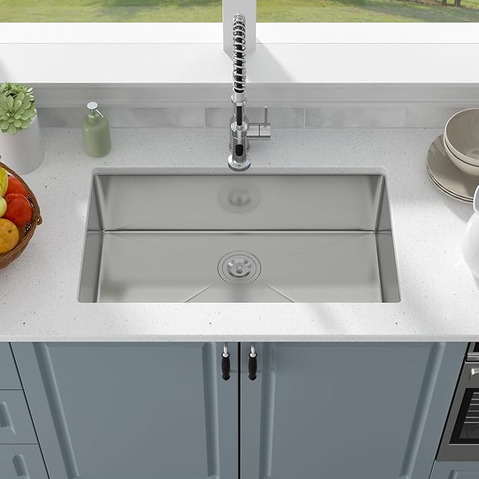 28 Inch Undermount Kitchen Sink - 28x18 Stainless Steel Kitchen Sink T304 18 Gauge Undermount Sinks Single Bowl Handmade Sinks Under the Counter, 9" Deep