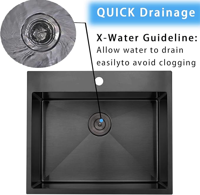 Black Drop In Bar Sink, 18 x 18 Inch Topmount RV 16 Gauge Gunmetal Black Stainless Steel Single Bowl Small Kitchen Sink, Handmade Modern Outdoor RV Wet Bar Perp Sinks with Drain