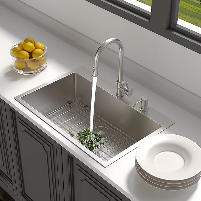 Lordear 28 Drop In Kitchen Sink 28 x 22 Kitchen Sinks Single Bowl Drop In Stainless Steel 16 Gauge R10 Tight Radius Topmount Kitchen Sink