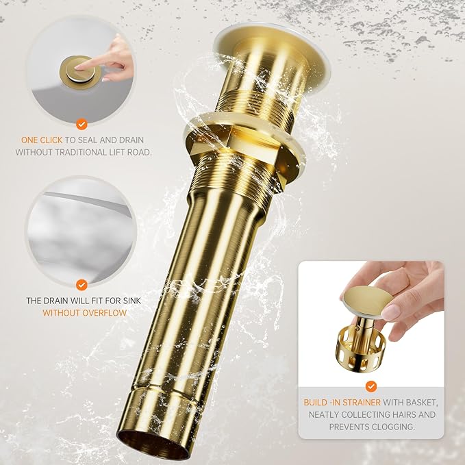 Phiestina 1 Hole Tall Bathroom Vessel Sink Faucet, Brushed Gold Single Hole Single Handle Vanity Faucet, with Pop Up Drain and Water Supply Line, FH02-BG-V