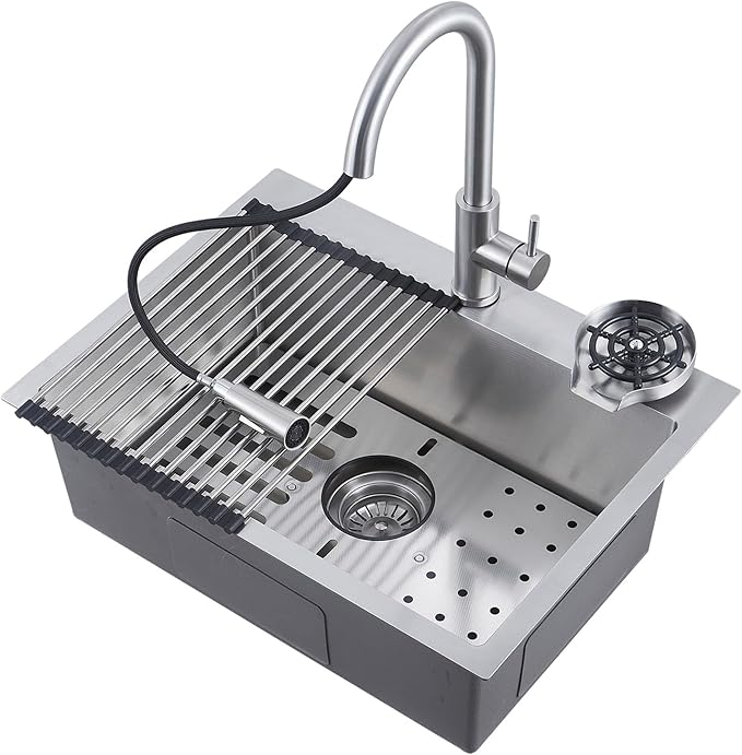 Kitchen Sink, 304 Stainless Steel Sink, Single Bowl, Drop In Kitchen Sink with Complete Accessories, Perfect for Homes, Apartments, and Modern Kitchens in All Settings(Stainless Steel, 32 * 18 in)