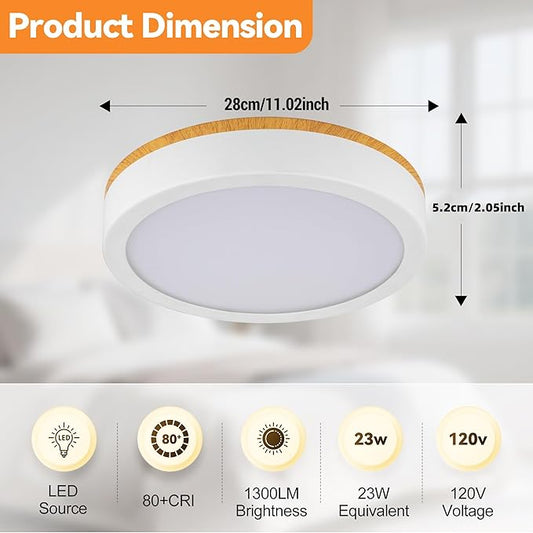 11" Minimalist Modern LED Ceiling Light, Painted Wood Grain Flush Mount with 5CCT 2700K-5000K, Dimmable LED Light Fixtures Ceiling Mount for Kitchen Bathroom Bedroom Hallway, 2 Packs