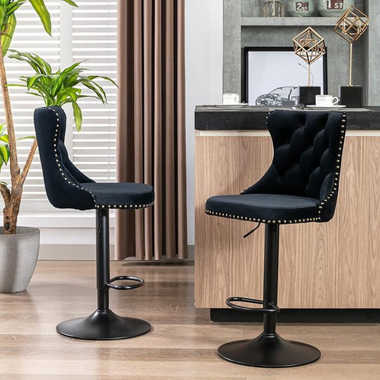 Modern Dining Chairs, Mid-Century Kitchen Table and Chairs with Sturdy Stable Base, Easy Assembly Luxury Furniture for Dining Room, Home Pub and Kitchen Island,Black-Foam-2PC