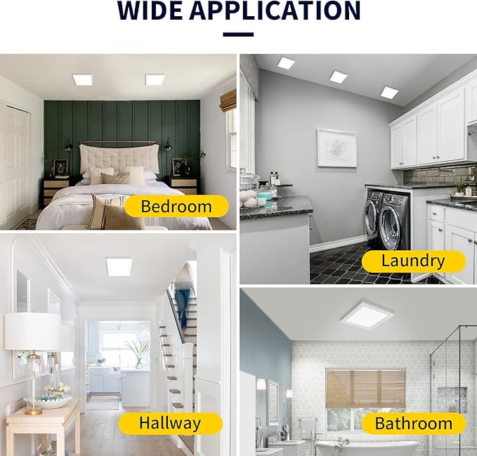mw 4 Pack 9 Inch Square LED Flush Mount Ceiling Light, White Slim LED Ceiling Lights, Dimmable 18W, 210V, 3000K/4000K/5000K, for Bedroom, Kitchen, Bathroom, ETL Listed, Each Side is 8.43"