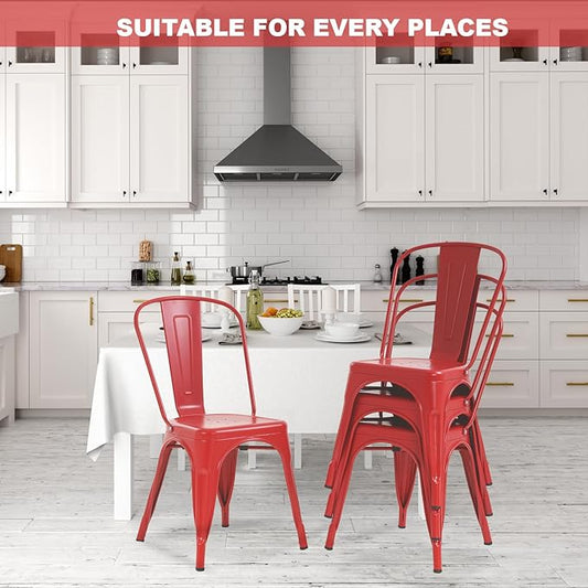 Metal Chairs Set of 4 Stackable Chairs Patio Chairs 18 Inch Seat Height Restaurant Chair Chic Metal Kitchen Dining Chairs Trattoria Chairs Indoor/Outdoor Metal Tolix Side Bar Chairs