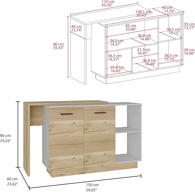 GOWE Kitchen Island Ohio, Kitchen, White/Light Oak