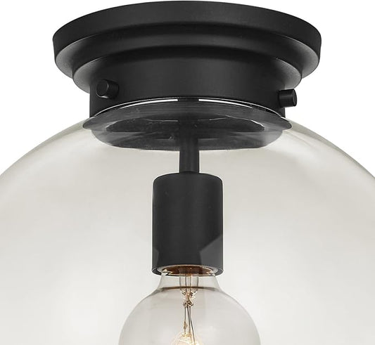 GLOBE Electric 65954 1-Light Semi-Flush Mount Ceiling Light Fixture, Black, Clear Glass Shade, Light-Fixtures Ceiling-Mount, E26 Bulb, Dining Room Decor, Bulb Not Included