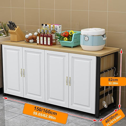 Kitchen Pantry Cabinet, Small Storage Cabinet, Kitchen Island,Buffet Cabinet with Storages, Large Storage Home Preparation Table Metal Bracket Sturdy and Stable Countertop(160x40cm/62.99x15.75in)
