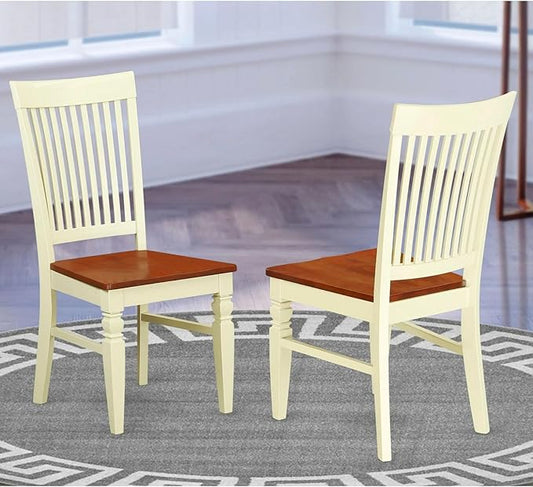 East West Furniture WEC-BMK-W Weston Kitchen Dining Chairs - Slat Back Wood Seat Chairs, Set of 2, Buttermilk & Cherry