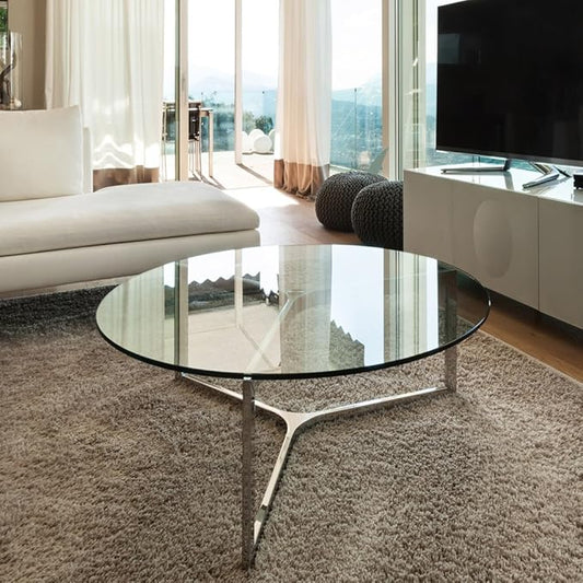Dulles Glass 44 inch Round Glass Table Top - Tempered - 1/4" Thick Glass Surface, Safe Flat Polished, Multipurpose for Dining Table, Patio, Coffee and End Table