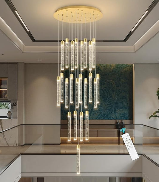 23-Light Long Large Modern Led Crystal Chandeliers Modern Spiral Chandeliers High Ceilings Chandelier for Staircase Foyer Gold