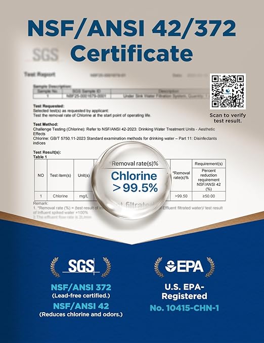 NOVETE Under Sink Water Filter, Upgraded 30K Gallons, NSF/ANSI 42 & 372 Certified, Reduces 99.5% Chlorine, Lead, PFOA/PFOS, Bad Taste, Direct Connect to Kitchen Faucet, USA Tech, UWF1A-PC-1, Black