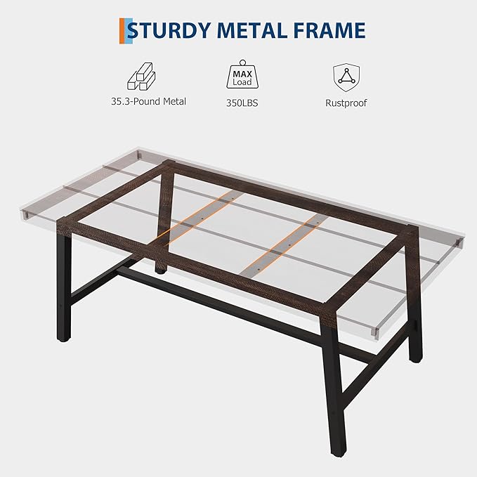 GarveeHome Industrial Dining Table for 6-8 People, 70.87" Long Kitchen Table with Sturdy Metal Frame, Rectangular Counter for Dinner, Kitchen, Dining Room (Rustic Birch, 71" Non-extendable)