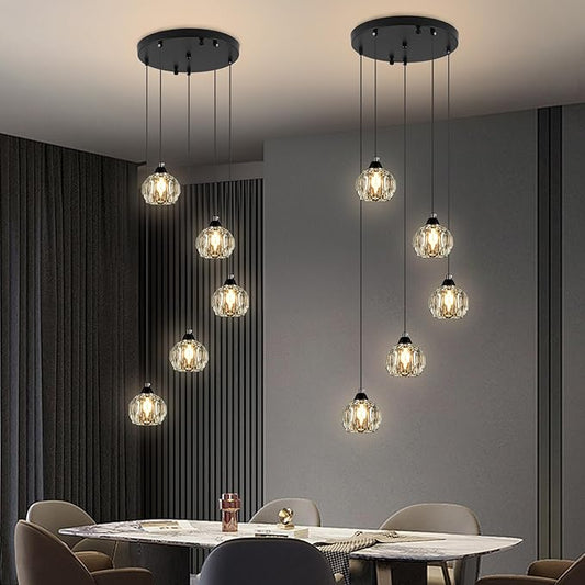 Weesalife Crystal Chandeliers for Dining Room Lights Fixture Over Table, 5-Light Black Modern Pendant Light Fixture,Crystal Chandeliers for Living Room Kitchen Island Staircases Foyer Hallway Bar