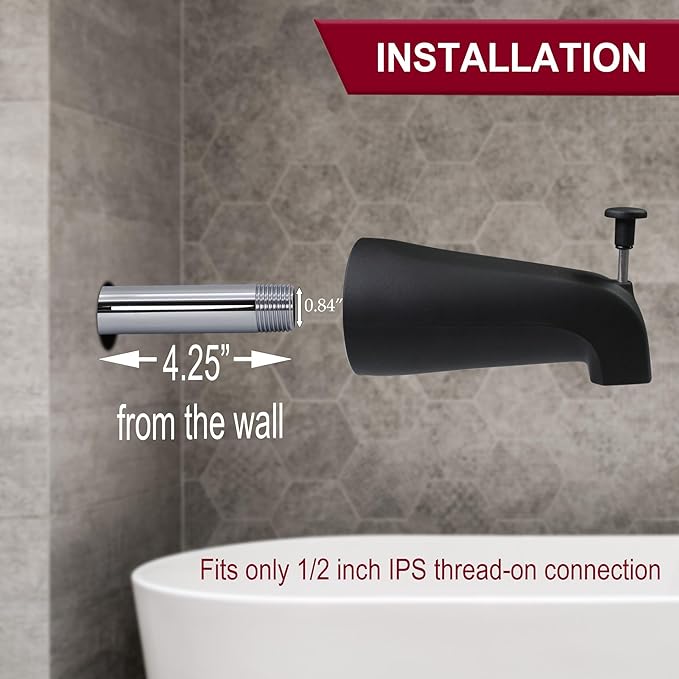 Westbrass E531D-1F-62 5-1/4" Reach Wall Mount Tub Spout with Front Diverter, Matte Black