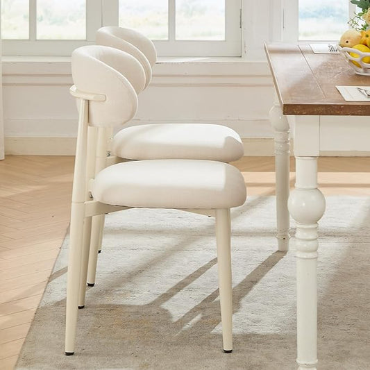 UVV Dining Chairs Set of 4, Metal Kitchen Chairs with Modern Fabric Upholstered for Dining Room, Beige